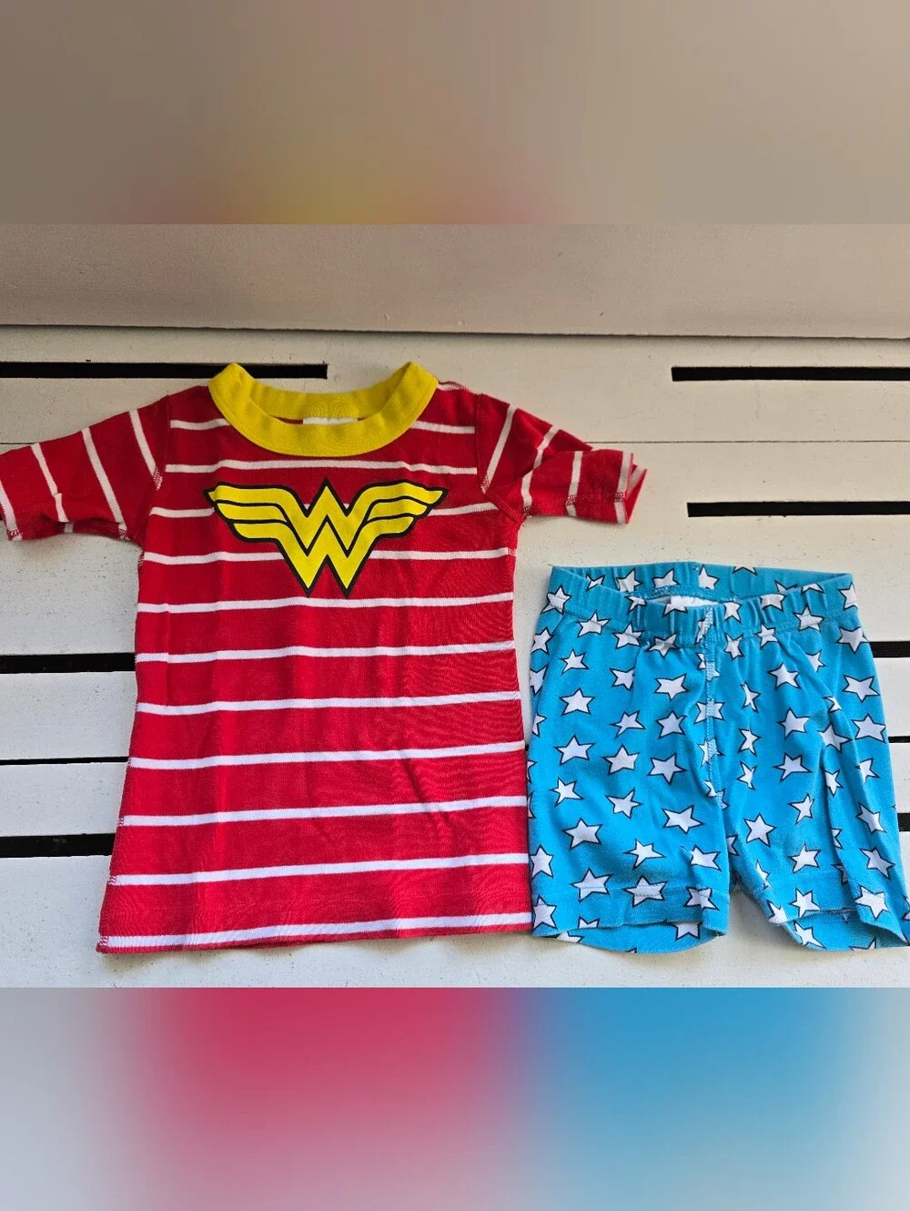 Hanna Andersson Red & Blue Superhero Stripe Tee and Star Shorts Set